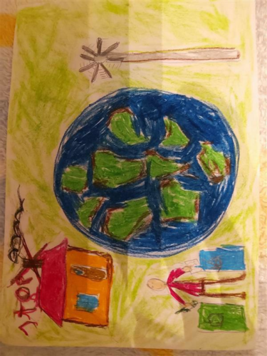 Rysunek ucznia ukazujący planetę.